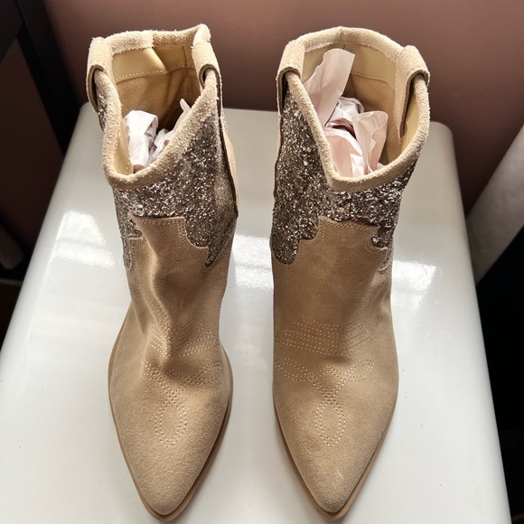 Dolce Vita Glittery Western Beige Ankle Boots in Taupe Size 9 - Picture 7 of 11